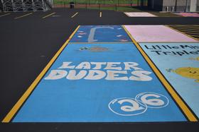 Painted parking spot with Crush the turtle